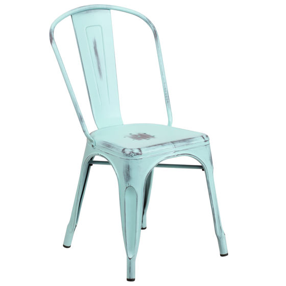 Commercial Grade Distressed Green-Blue Metal Indoor-Outdoor Stackable Chair ET-3534-DB-GG