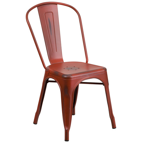 Commercial Grade Distressed Kelly Red Metal Indoor-Outdoor Stackable Chair ET-3534-RD-GG