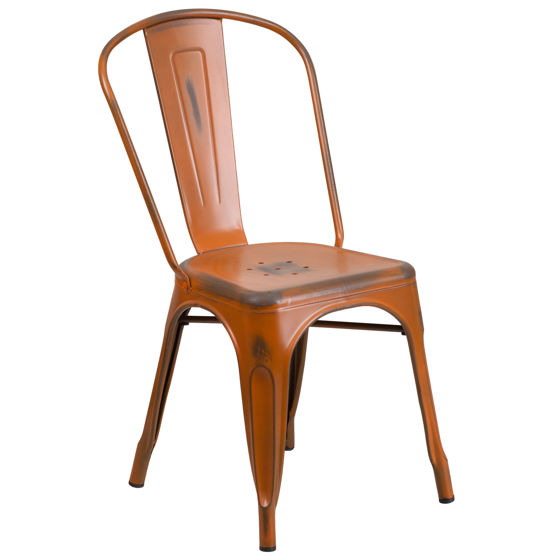 Commercial Grade Distressed Orange Metal Indoor-Outdoor Stackable Chair ET-3534-OR-GG