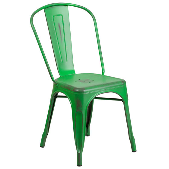 Commercial Grade Distressed Green Metal Indoor-Outdoor Stackable Chair ET-3534-GN-GG