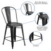 Commercial Grade 24" High Distressed Black Metal Indoor-Outdoor Counter Height Stool with Back ET-3534-24-BK-GG