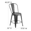 Commercial Grade 24" High Distressed Black Metal Indoor-Outdoor Counter Height Stool with Back ET-3534-24-BK-GG