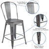 Commercial Grade 24" High Distressed Silver Gray Metal Indoor-Outdoor Counter Height Stool with Back ET-3534-24-SIL-GG