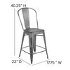 Commercial Grade 24" High Distressed Silver Gray Metal Indoor-Outdoor Counter Height Stool with Back ET-3534-24-SIL-GG
