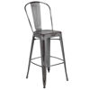 Commercial Grade 30" High Distressed Silver Gray Metal Indoor-Outdoor Barstool with Back ET-3534-30-SIL-GG