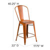 Commercial Grade 24" High Distressed Orange Metal Indoor-Outdoor Counter Height Stool with Back ET-3534-24-OR-GG