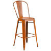 Commercial Grade 30" High Distressed Orange Metal Indoor-Outdoor Barstool with Back ET-3534-30-OR-GG