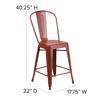 Commercial Grade 24" High Distressed Kelly Red Metal Indoor-Outdoor Counter Height Stool with Back ET-3534-24-RD-GG