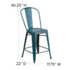 Commercial Grade 24" High Distressed Kelly Blue-Teal Metal Indoor-Outdoor Counter Height Stool with Back ET-3534-24-KB-GG