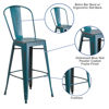 Commercial Grade 30" High Distressed Kelly Blue-Teal Metal Indoor-Outdoor Barstool with Back ET-3534-30-KB-GG