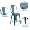 Commercial Grade 24" High Distressed Antique Blue Metal Indoor-Outdoor Counter Height Stool with Back ET-3534-24-AB-GG