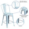 Commercial Grade 24" High Distressed Green-Blue Metal Indoor-Outdoor Counter Height Stool with Back ET-3534-24-DB-GG