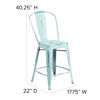 Commercial Grade 24" High Distressed Green-Blue Metal Indoor-Outdoor Counter Height Stool with Back ET-3534-24-DB-GG