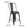 Commercial Grade 24" High Distressed Copper Metal Indoor-Outdoor Counter Height Stool with Back ET-3534-24-COP-GG