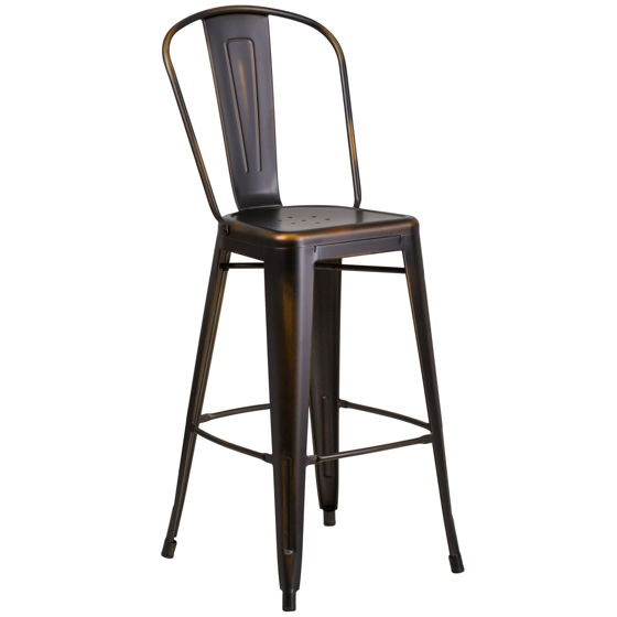Commercial Grade 30" High Distressed Copper Metal Indoor-Outdoor Barstool with Back ET-3534-30-COP-GG