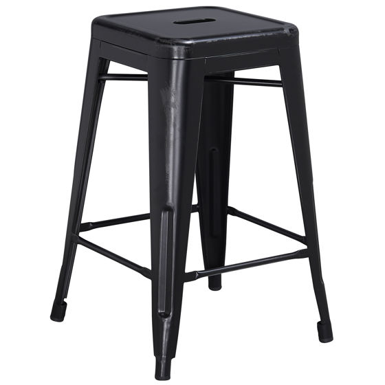 Commercial Grade 24" High Backless Distressed Black Metal Indoor-Outdoor Counter Height Stool ET-BT3503-24-BK-GG