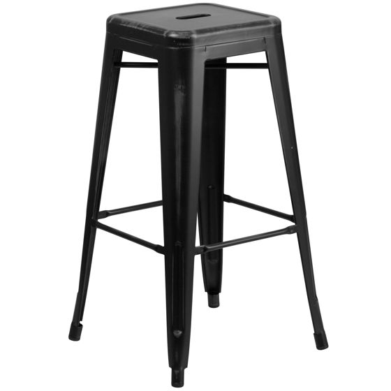 Commercial Grade 30" High Backless Distressed Black Metal Indoor-Outdoor Barstool ET-BT3503-30-BK-GG