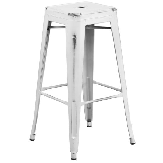 Commercial Grade 30" High Backless Distressed White Metal Indoor-Outdoor Barstool ET-BT3503-30-WH-GG
