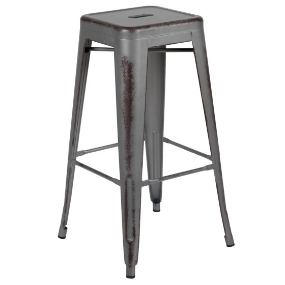 Commercial Grade 30" High Backless Distressed Silver Gray Metal Indoor-Outdoor Barstool ET-BT3503-30-SIL-GG