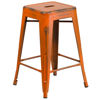 Commercial Grade 24" High Backless Distressed Orange Metal Indoor-Outdoor Counter Height Stool ET-BT3503-24-OR-GG