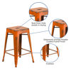 Commercial Grade 24" High Backless Distressed Orange Metal Indoor-Outdoor Counter Height Stool ET-BT3503-24-OR-GG