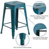 Commercial Grade 24" High Backless Distressed Kelly Blue-Teal Metal Indoor-Outdoor Counter Height Stool ET-BT3503-24-KB-GG