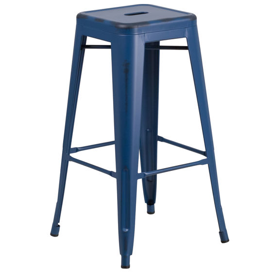 Commercial Grade 30" High Backless Distressed Antique Blue Metal Indoor-Outdoor Barstool  ET-BT3503-30-AB-GG