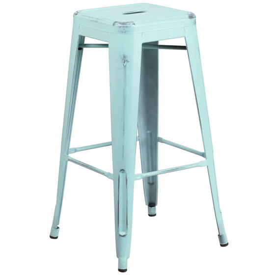 Commercial Grade 30" High Backless Distressed Green-Blue Metal Indoor-Outdoor Barstool ET-BT3503-30-DB-GG