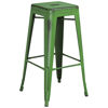 Commercial Grade 30" High Backless Distressed Green Metal Indoor-Outdoor Barstool ET-BT3503-30-GN-GG