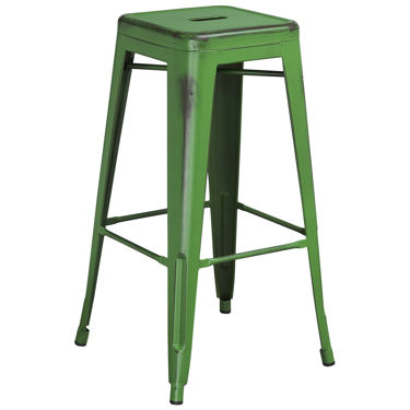 Commercial Grade 30" High Backless Distressed Green Metal Indoor-Outdoor Barstool ET-BT3503-30-GN-GG