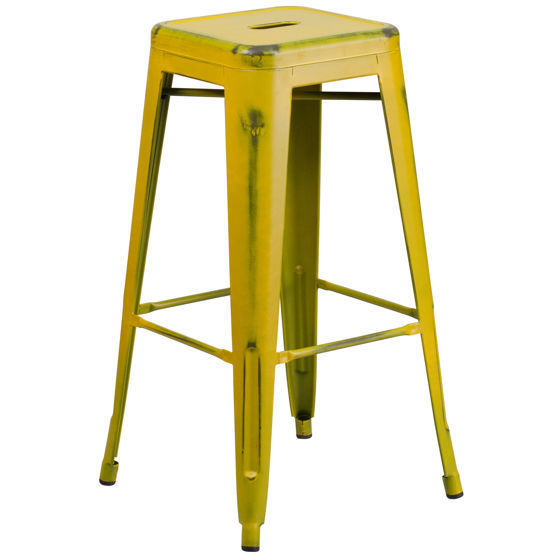 Commercial Grade 30" High Backless Distressed Yellow Metal Indoor-Outdoor Barstool ET-BT3503-30-YL-GG
