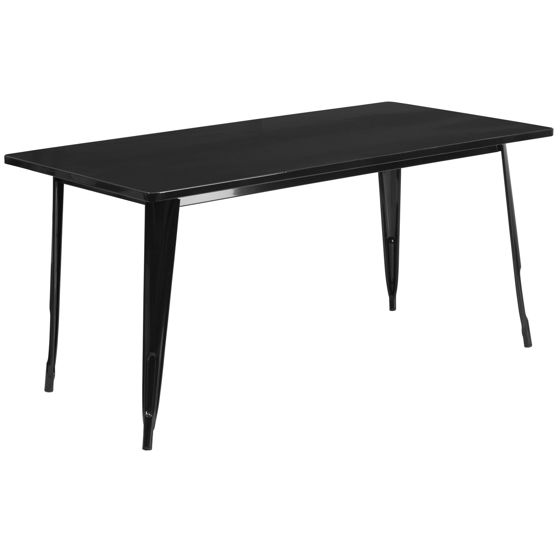 Commercial Grade 31.5" x 63" Rectangular Black Metal Indoor-Outdoor Table ET-CT005-BK-GG