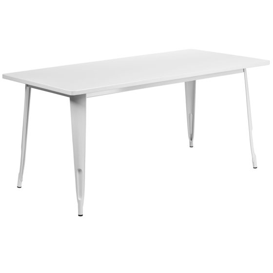 Commercial Grade 31.5" x 63" Rectangular White Metal Indoor-Outdoor Table ET-CT005-WH-GG