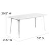Commercial Grade 31.5" x 63" Rectangular White Metal Indoor-Outdoor Table ET-CT005-WH-GG