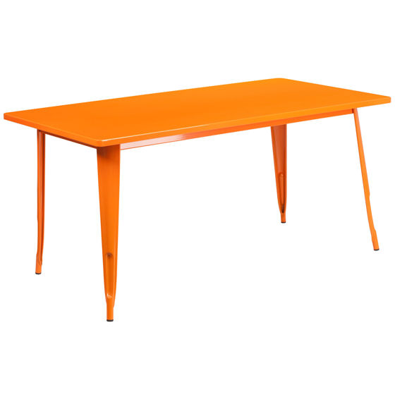 Commercial Grade 31.5" x 63" Rectangular Orange Metal Indoor-Outdoor Table ET-CT005-OR-GG