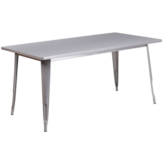Commercial Grade 31.5" x 63" Rectangular Silver Metal Indoor-Outdoor Table ET-CT005-SIL-GG