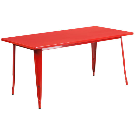 Commercial Grade 31.5" x 63" Rectangular Red Metal Indoor-Outdoor Table ET-CT005-RED-GG