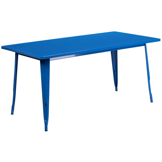 Commercial Grade 31.5" x 63" Rectangular Blue Metal Indoor-Outdoor Table ET-CT005-BL-GG
