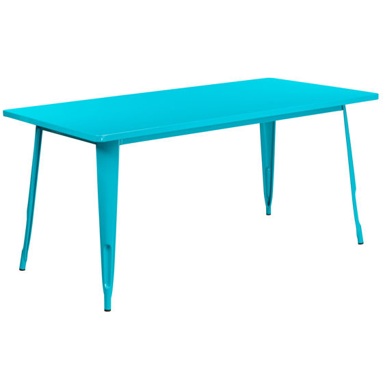 Commercial Grade 31.5" x 63" Rectangular Crystal Teal-Blue Metal Indoor-Outdoor Table ET-CT005-CB-GG