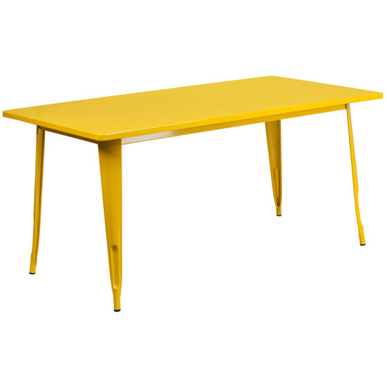 Commercial Grade 31.5" x 63" Rectangular Yellow Metal Indoor-Outdoor Table ET-CT005-YL-GG
