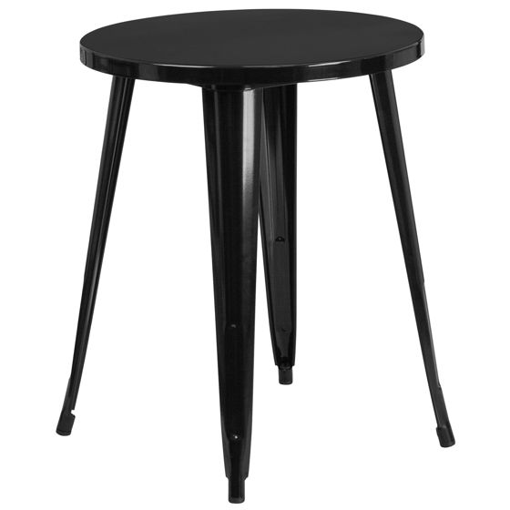 Commercial Grade 24" Round Black Metal Indoor-Outdoor Table CH-51080-29-BK-GG