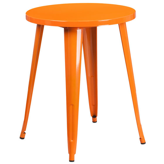 Commercial Grade 24" Round Orange Metal Indoor-Outdoor Table CH-51080-29-OR-GG