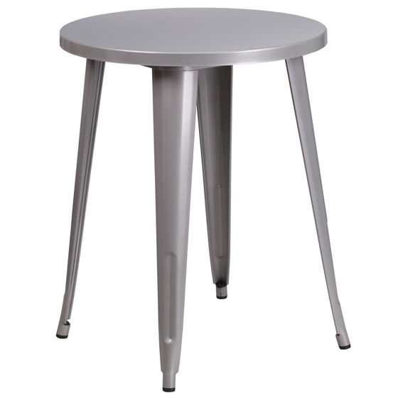 Commercial Grade 24" Round Silver Metal Indoor-Outdoor Table CH-51080-29-SIL-GG