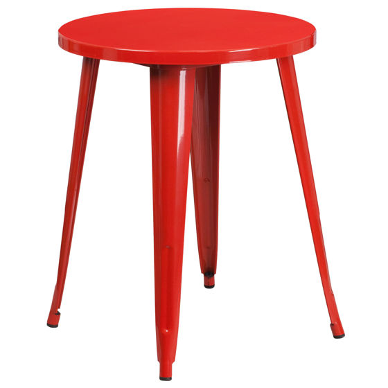 Commercial Grade 24" Round Red Metal Indoor-Outdoor Table CH-51080-29-RED-GG