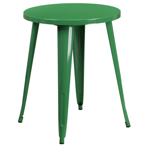 Commercial Grade 24" Round Green Metal Indoor-Outdoor Table CH-51080-29-GN-GG