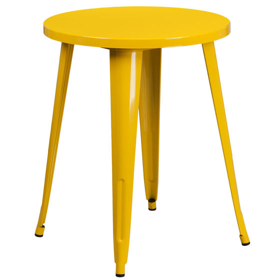 Commercial Grade 24" Round Yellow Metal Indoor-Outdoor Table CH-51080-29-YL-GG