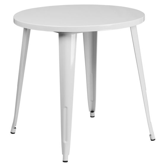 Commercial Grade 30" Round White Metal Indoor-Outdoor Table CH-51090-29-WH-GG