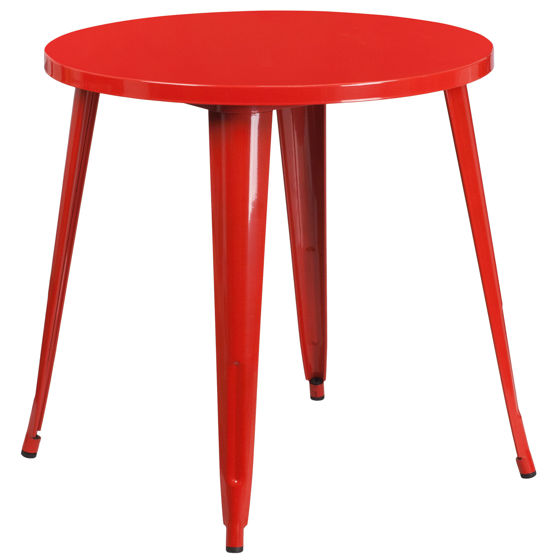 Commercial Grade 30" Round Red Metal Indoor-Outdoor Table CH-51090-29-RED-GG