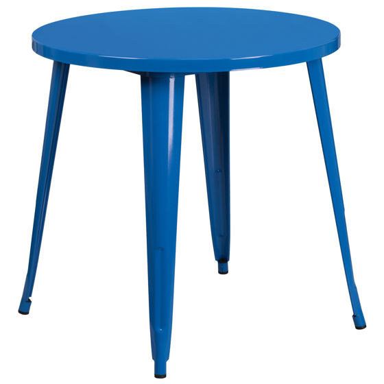 Commercial Grade 30" Round Blue Metal Indoor-Outdoor Table CH-51090-29-BL-GG