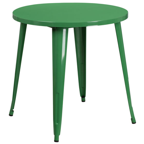 Commercial Grade 30" Round Green Metal Indoor-Outdoor Table CH-51090-29-GN-GG